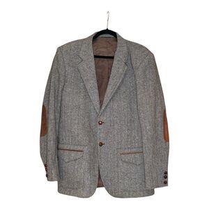 Vintage Kenny Rogers Circle‎ S Wool Tweed Western Style Suit Jacket 42L Patches